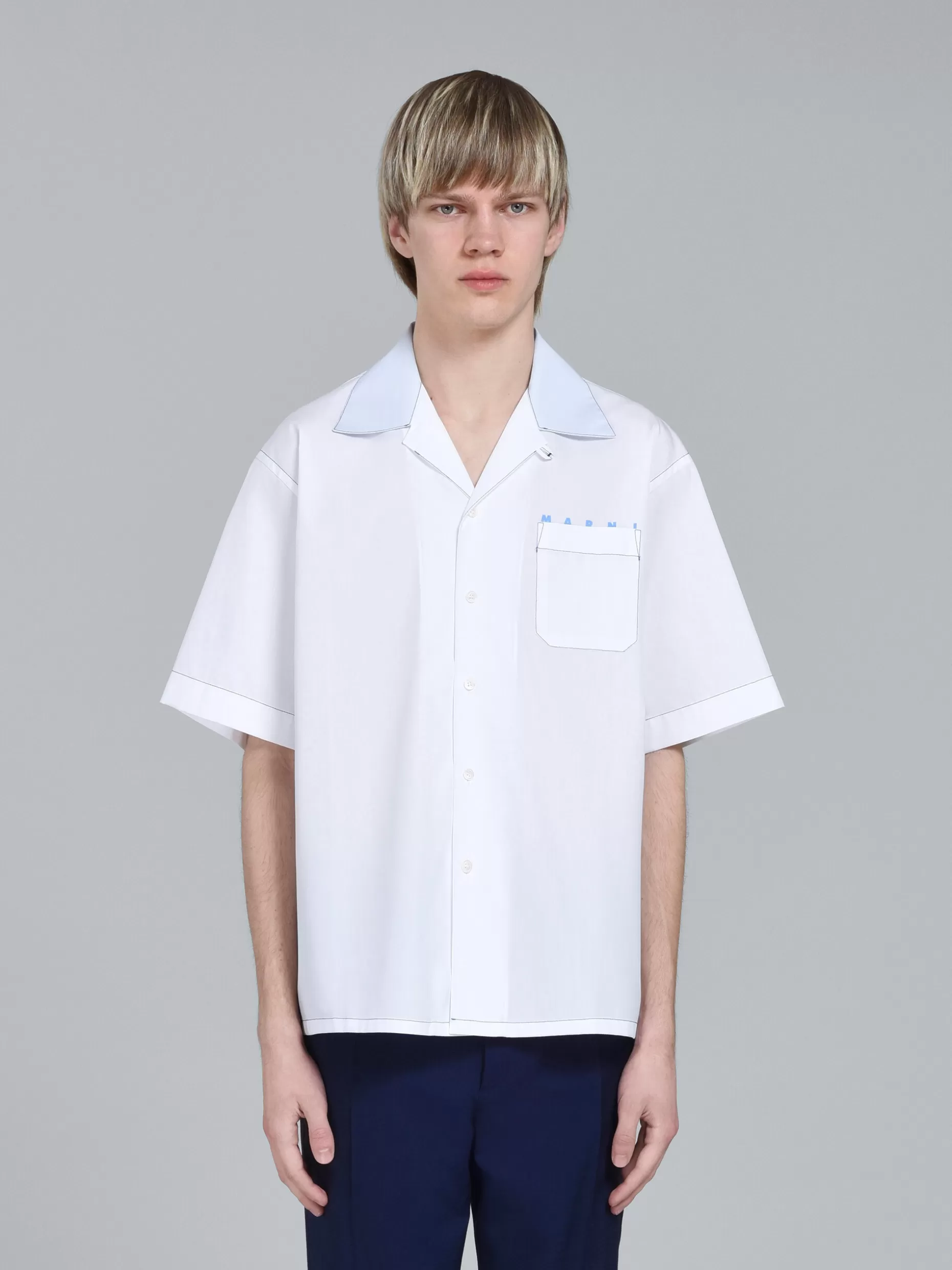 Men Marni White Logo Print Poplin Bowling Shirt