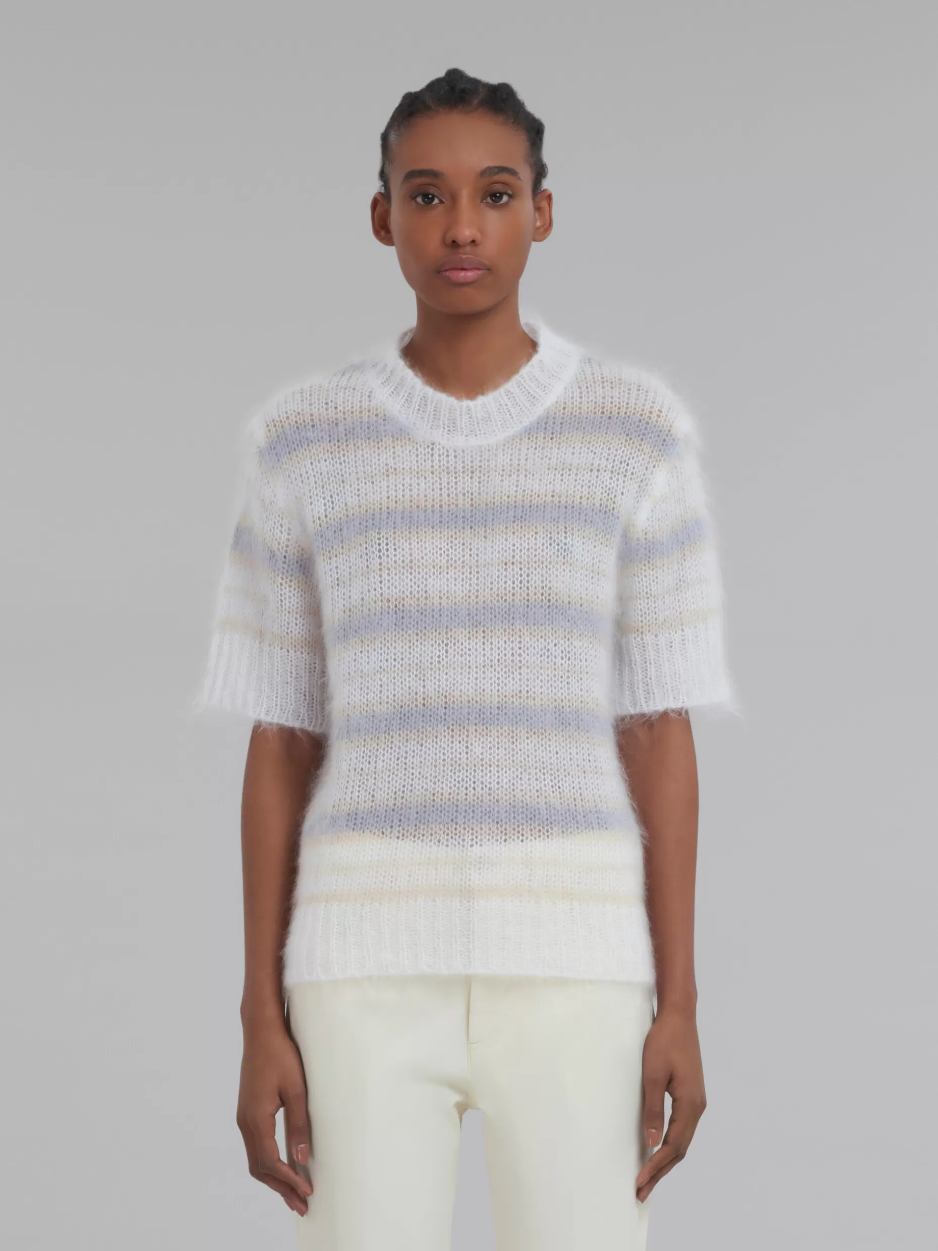 Women Marni White Mohair And Wool Striped Top