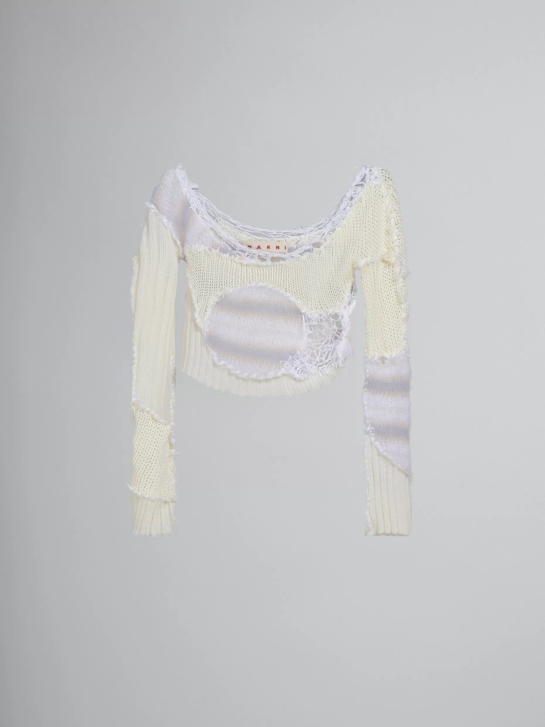 Women Marni White Mohair Cropped Patchwork Jumper