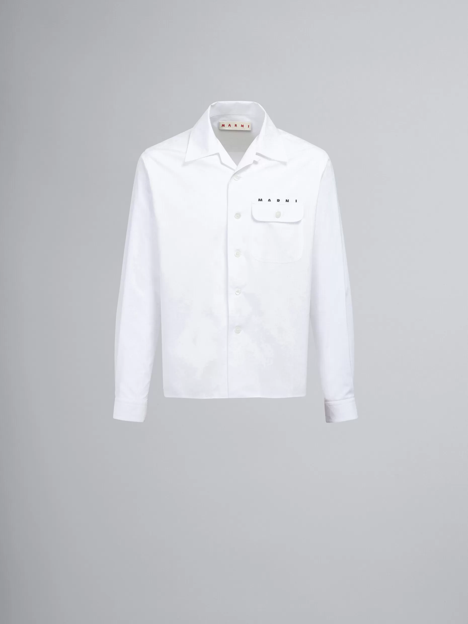 Men Marni White Poplin Long-Sleeved Logo Bowling Shirt