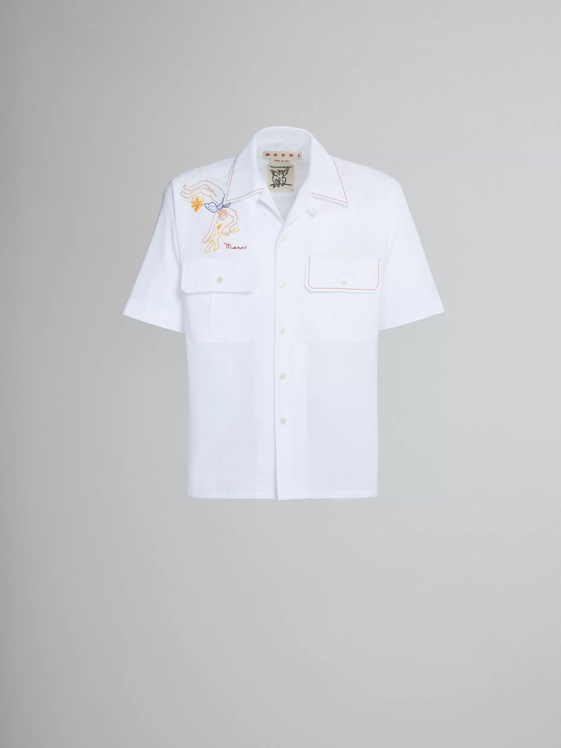 Men Marni White Poplin Shirt With Embroidery