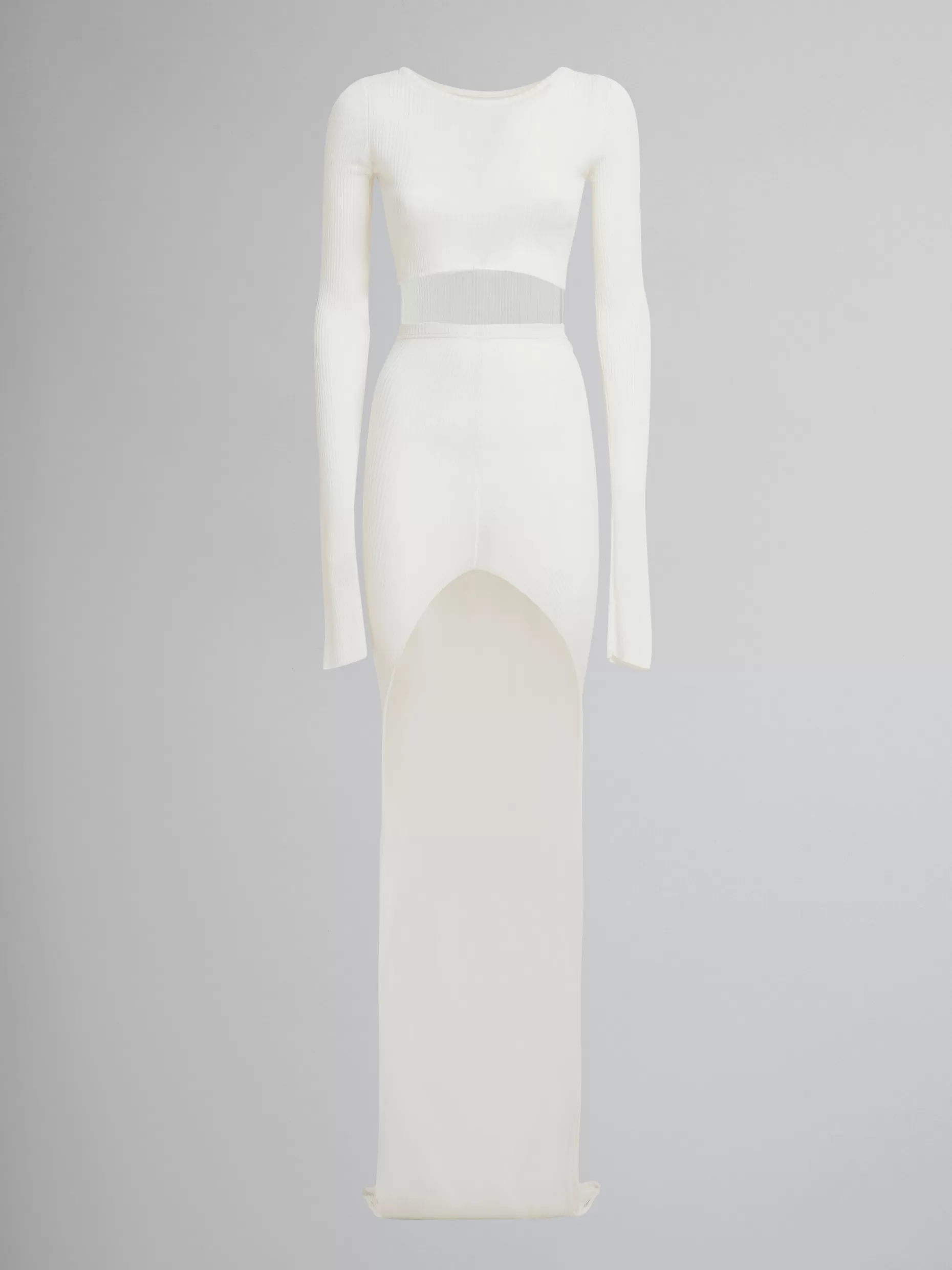 Women Marni White Ribbed Viscose Cutout Dress