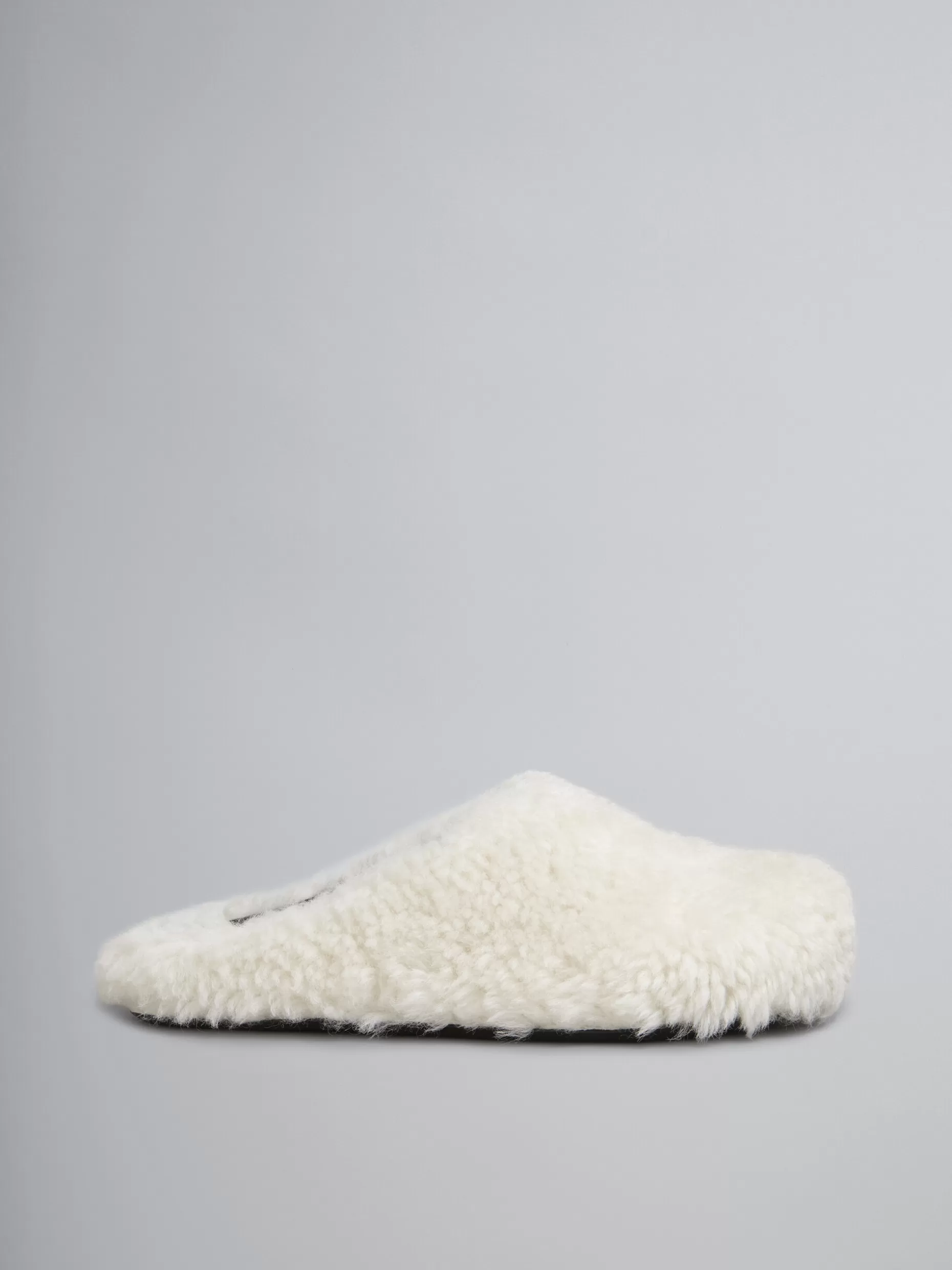 Men Marni White Shearling Fussbett Sabot