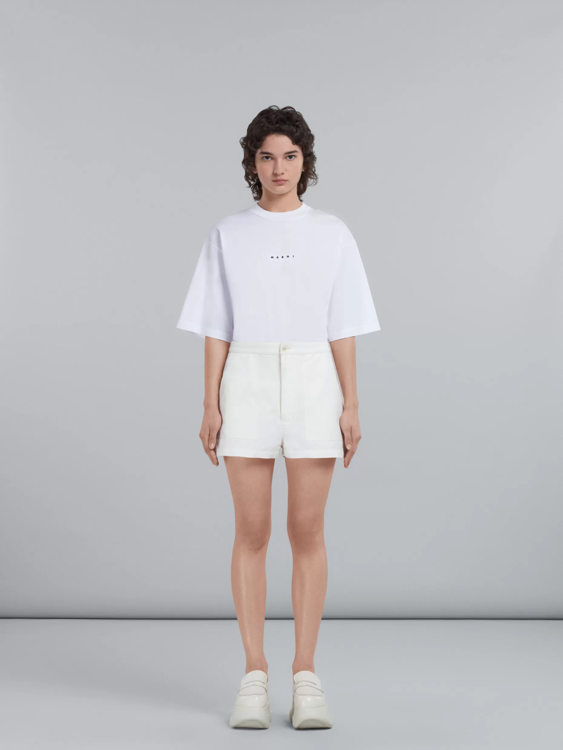 Women Marni White Shorts In Technical Cotton-Linen