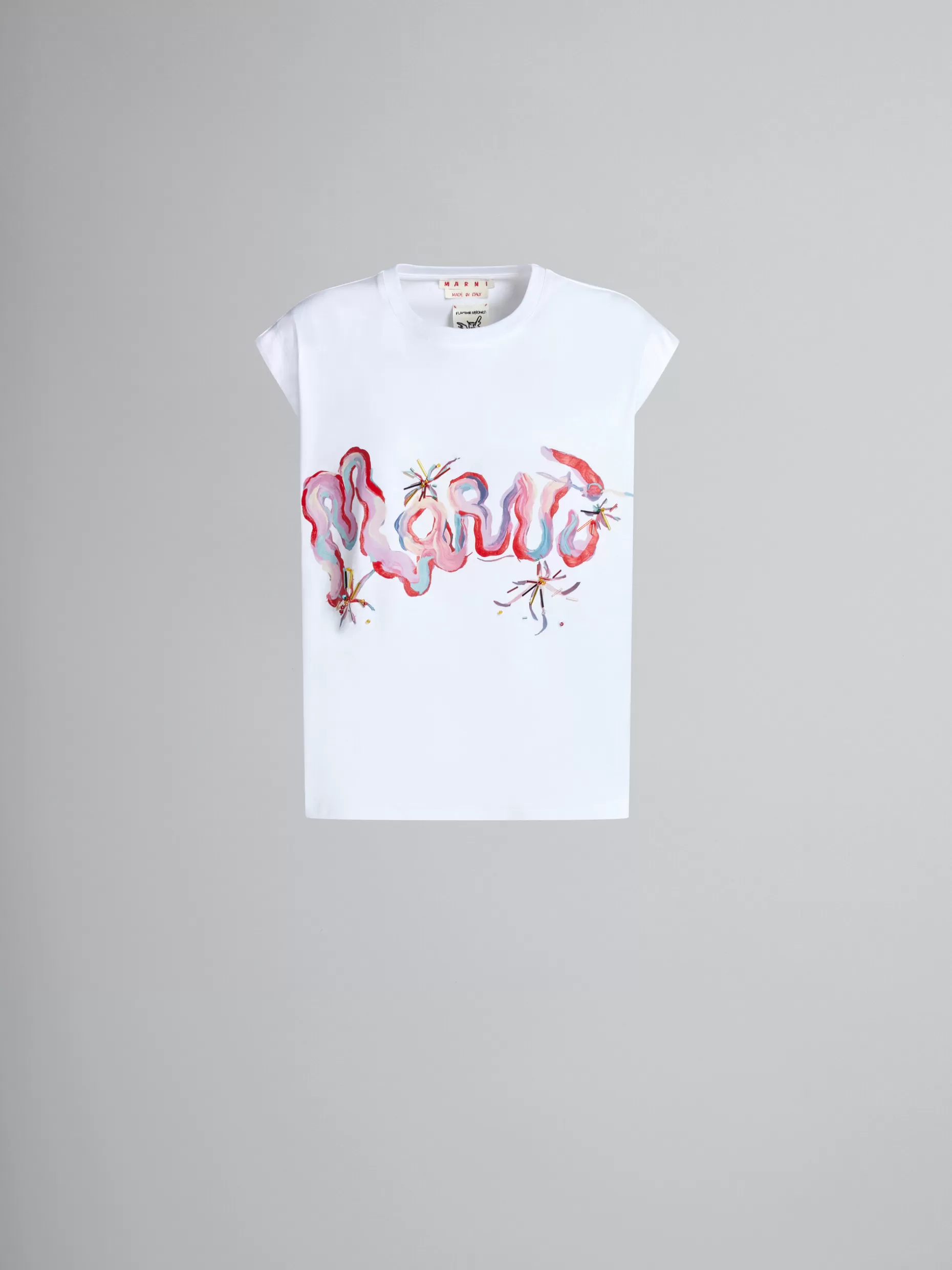 Women Marni White Sleeveless Jersey T-Shirt With Whirl Print