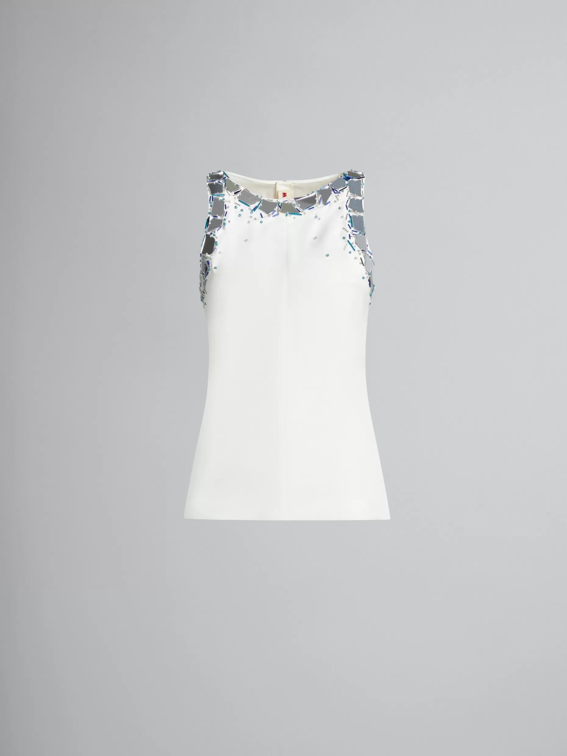 Women Marni White Stretch Cady Top With Beaded Neckline