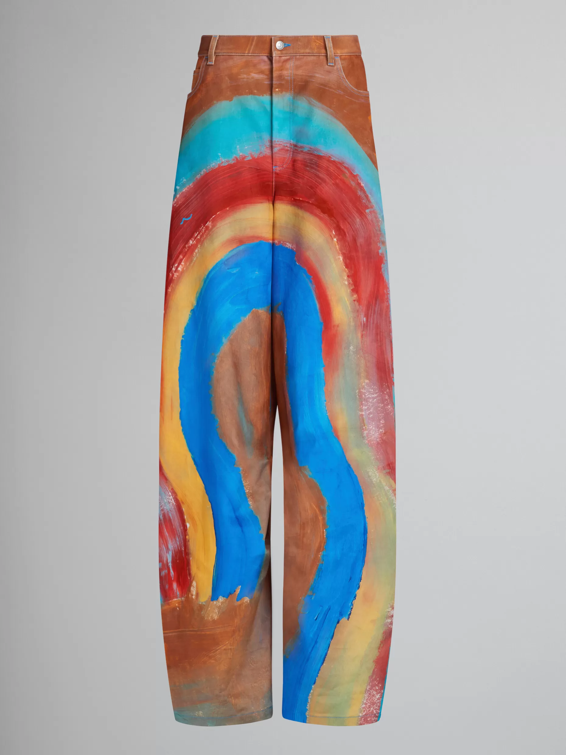 Men Marni Wide 5 Pocket Trousers In Denim With Rainbow Print