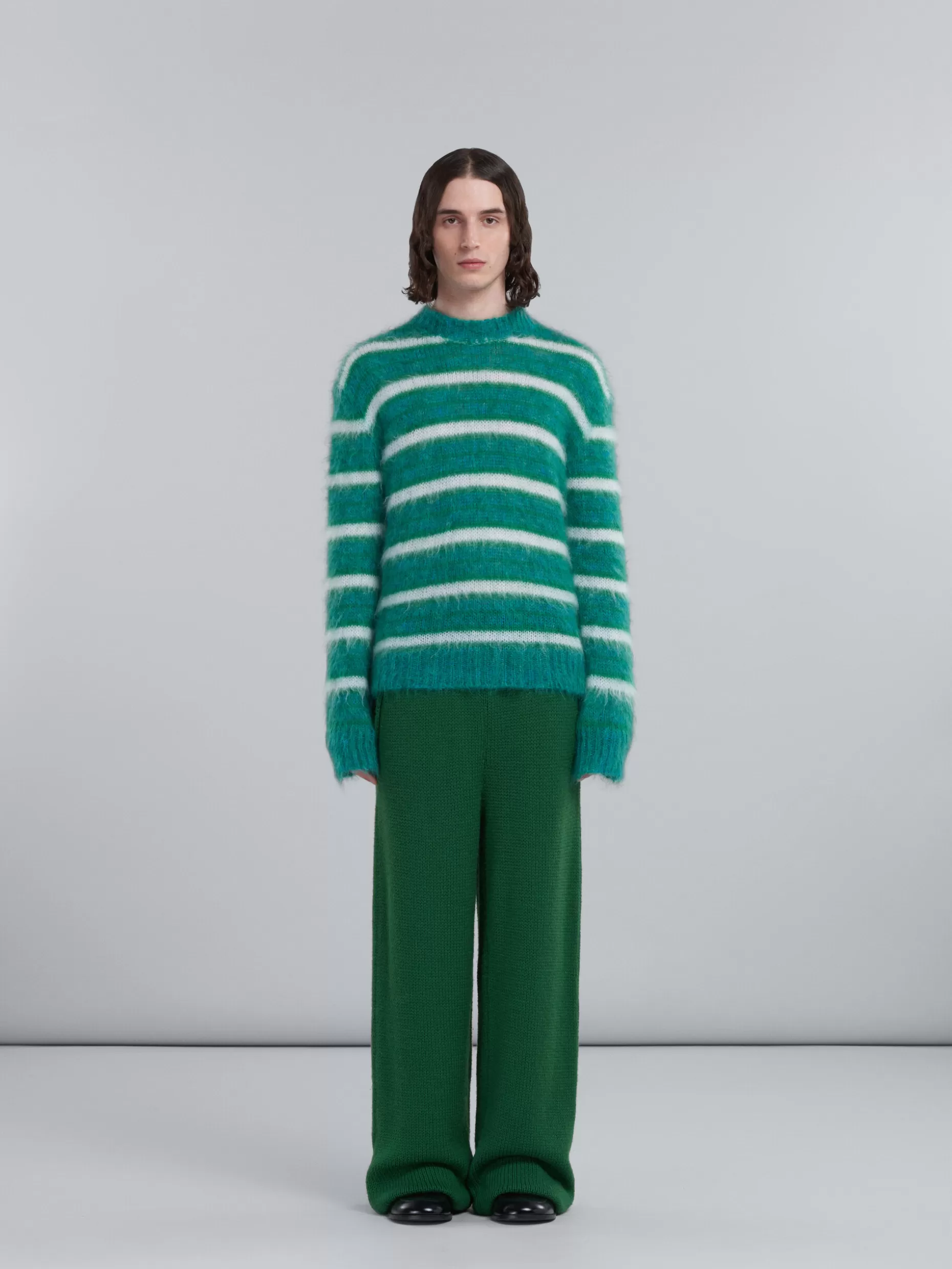 Men Marni Wide Trousers In Green Wool