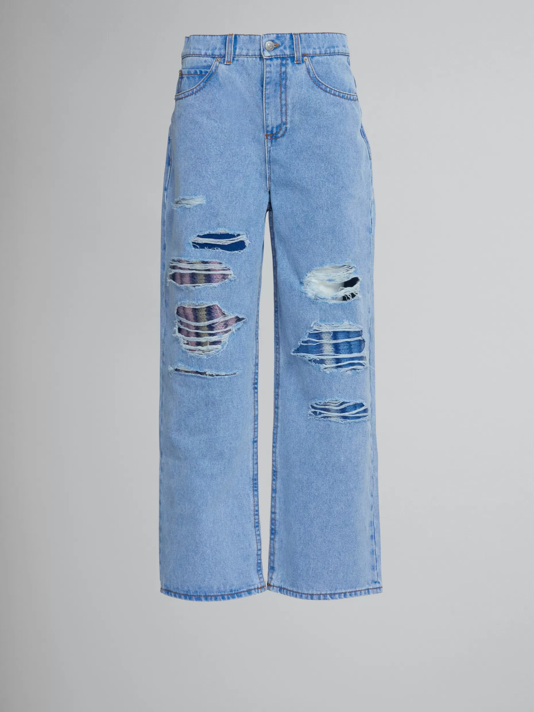 Women Marni Wide Trousers In Light Blue Denim And Mohair