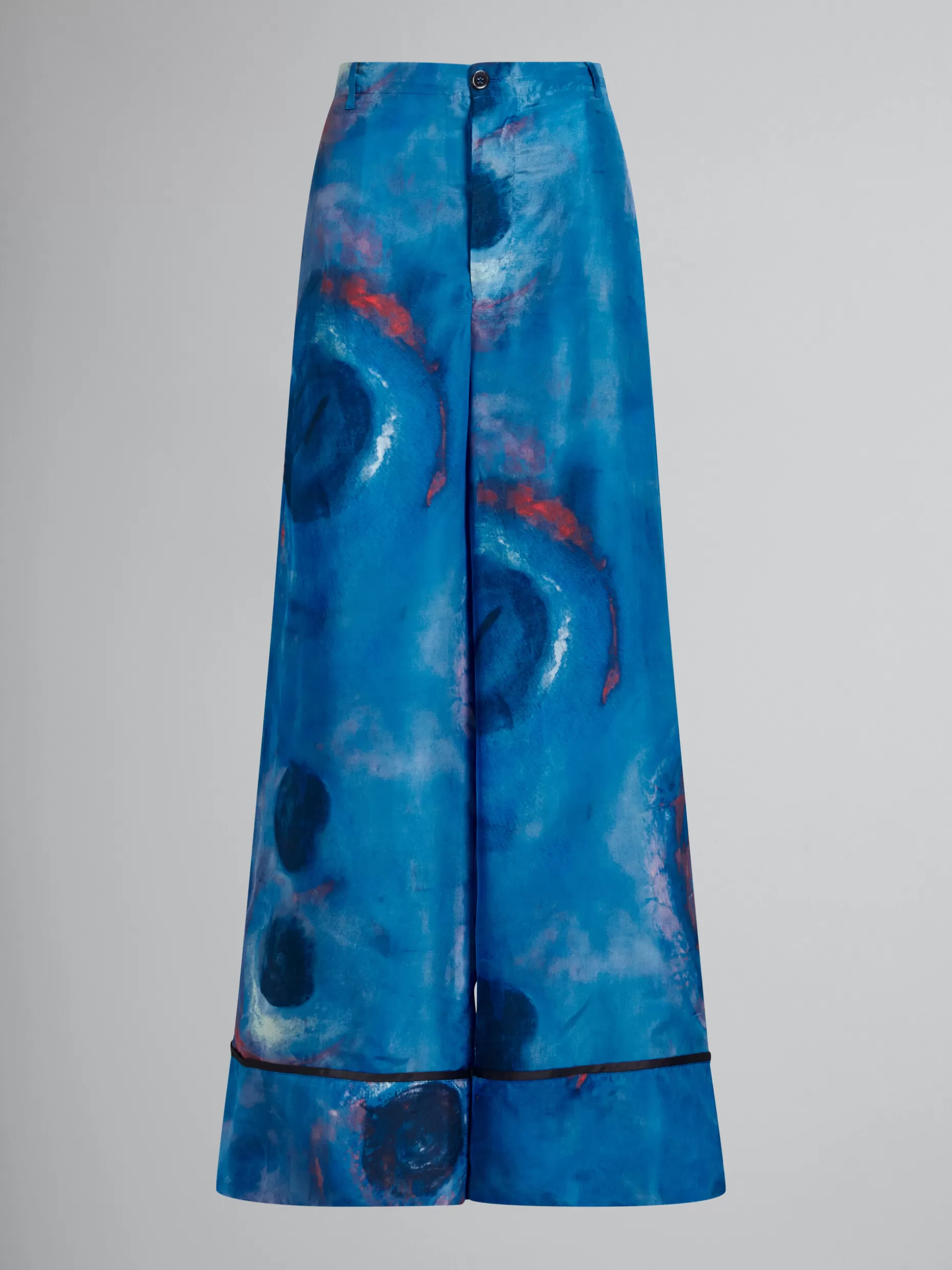 Women Marni Wide-Leg Silk Trousers With Buchi Blu Print