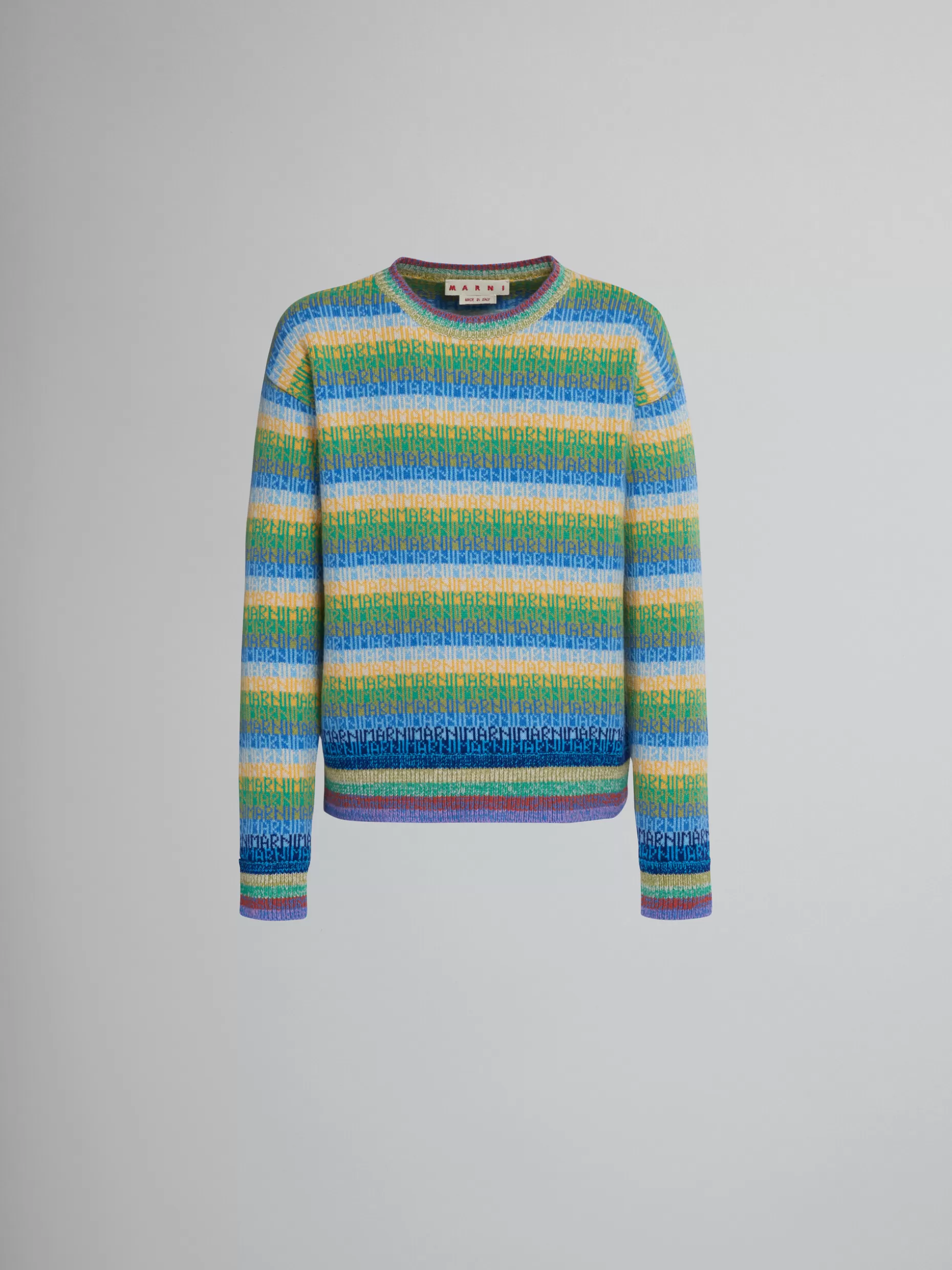 Men Marni Wool Top With Multicolour Stripes And Jacquard Logo