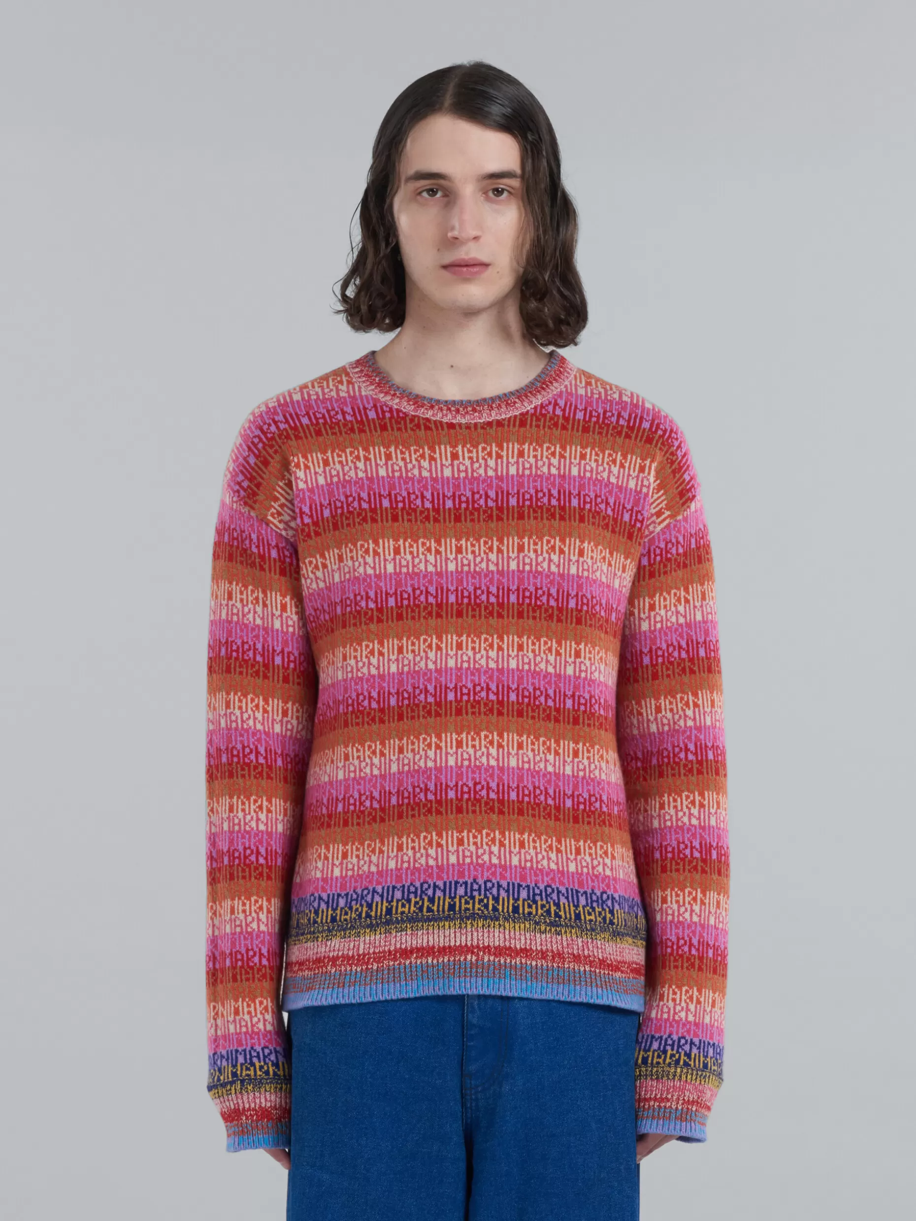 Men Marni Wool Top With Multicolour Stripes And Jacquard Logo