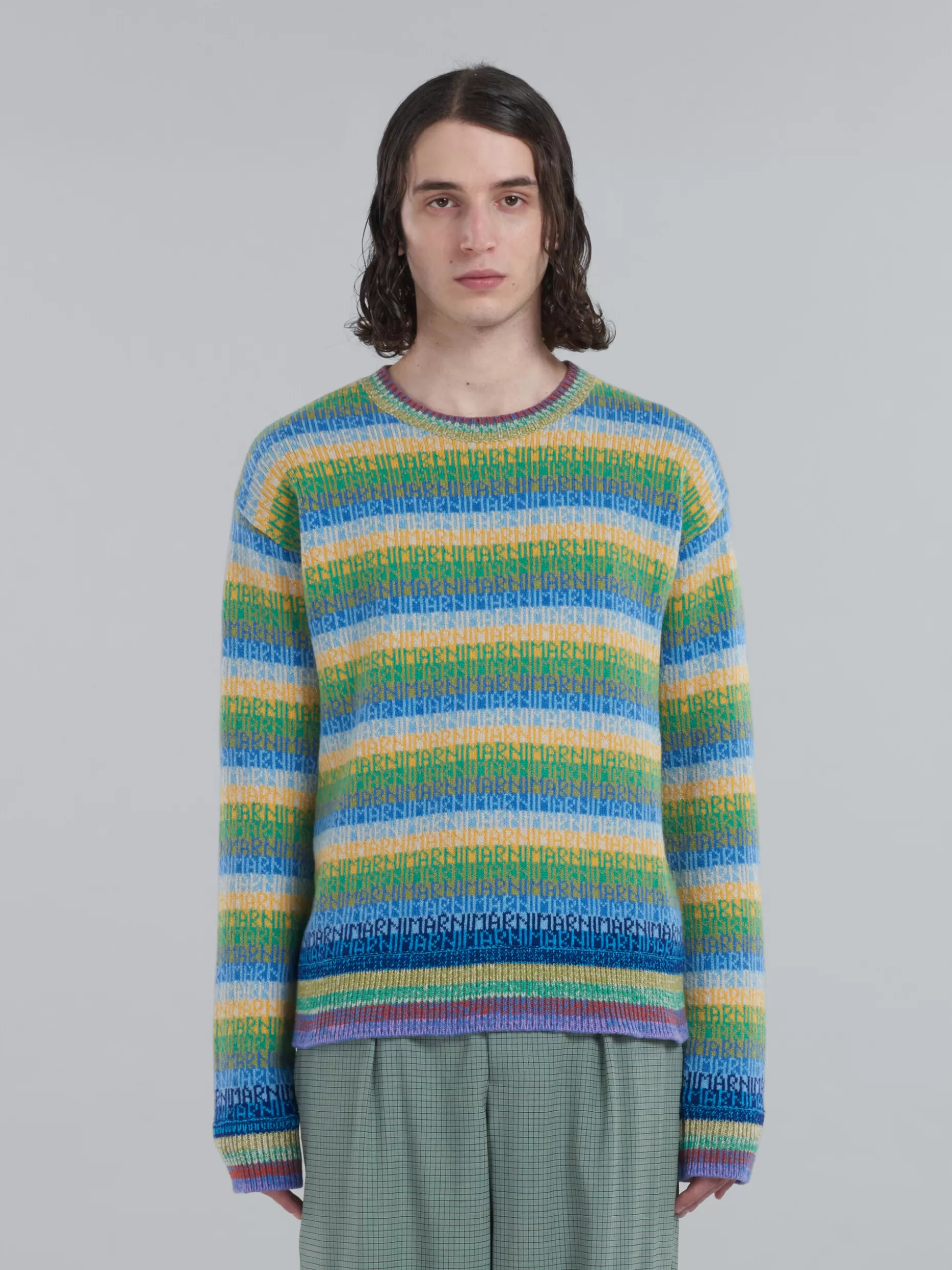 Men Marni Wool Top With Multicolour Stripes And Jacquard Logo