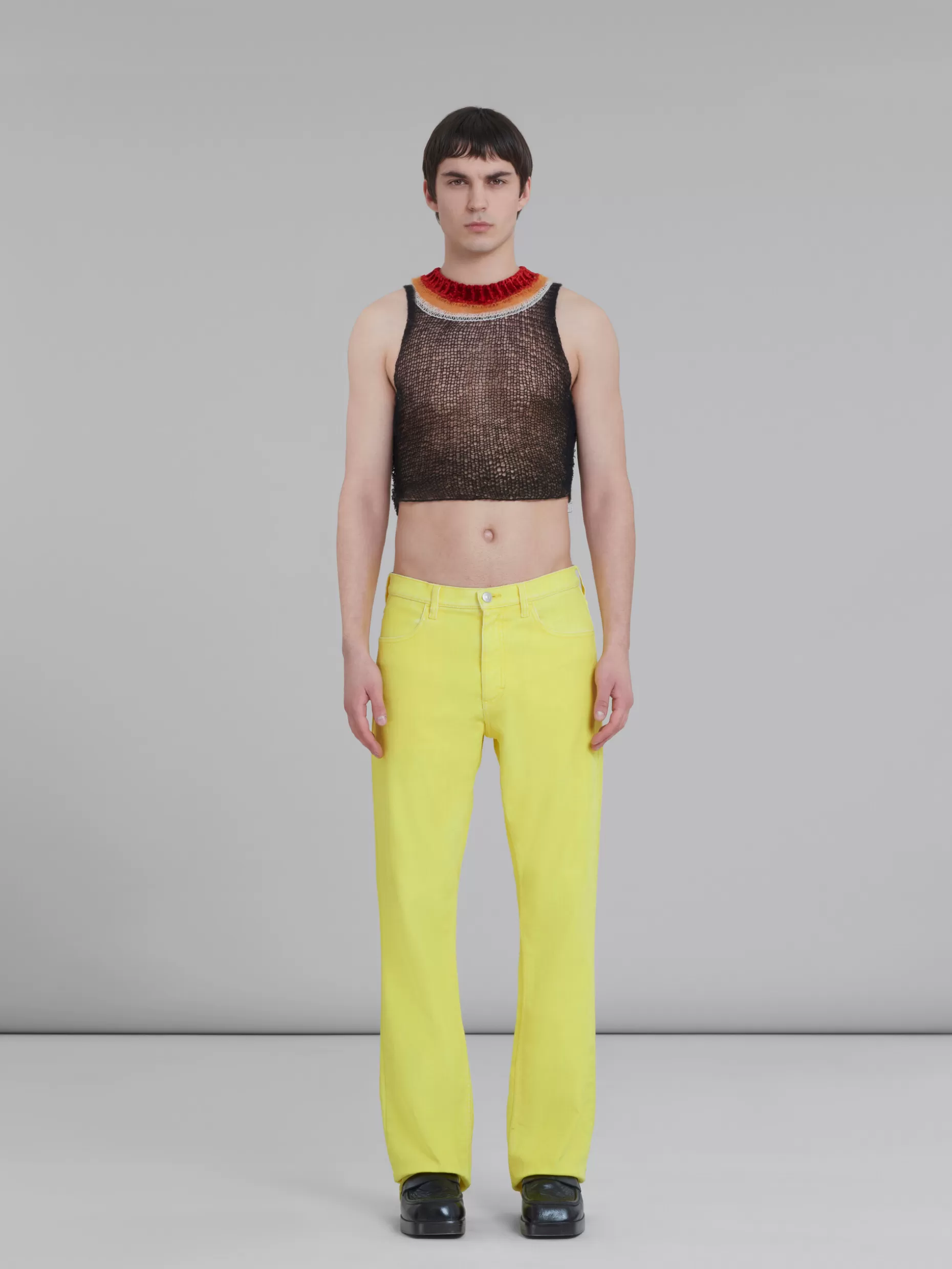 Men Marni Yellow Flared 5 Pocket Trousers In Flocked Denim