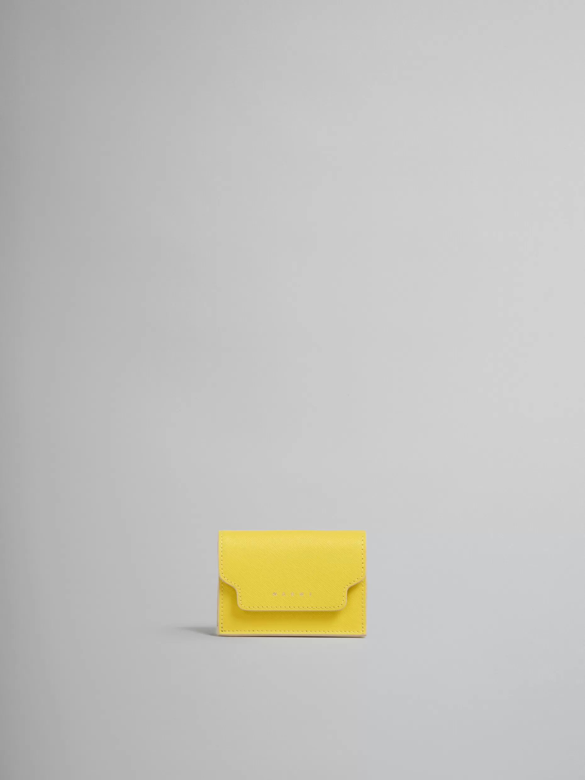 Women Marni Yellow Saffiano Leather Tri-Fold Wallet