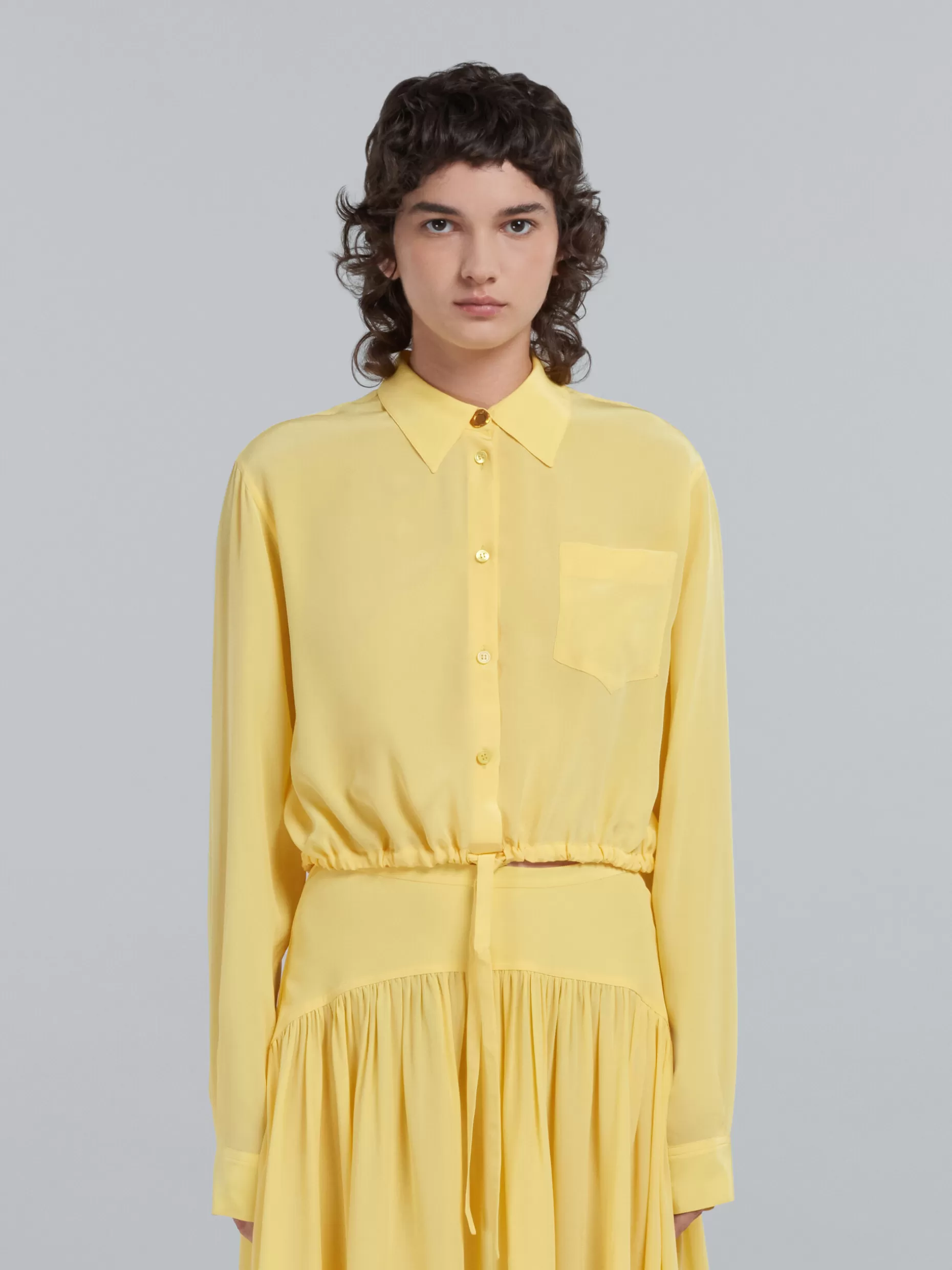 Women Marni Yellow Silk Shirt With Drawstring